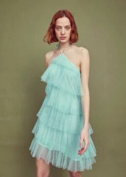 Glamorous Turquoise Pleated Tulle Halterneck Mini-dress -Glamorous Shop GC0773 G36 04 WEBSITE