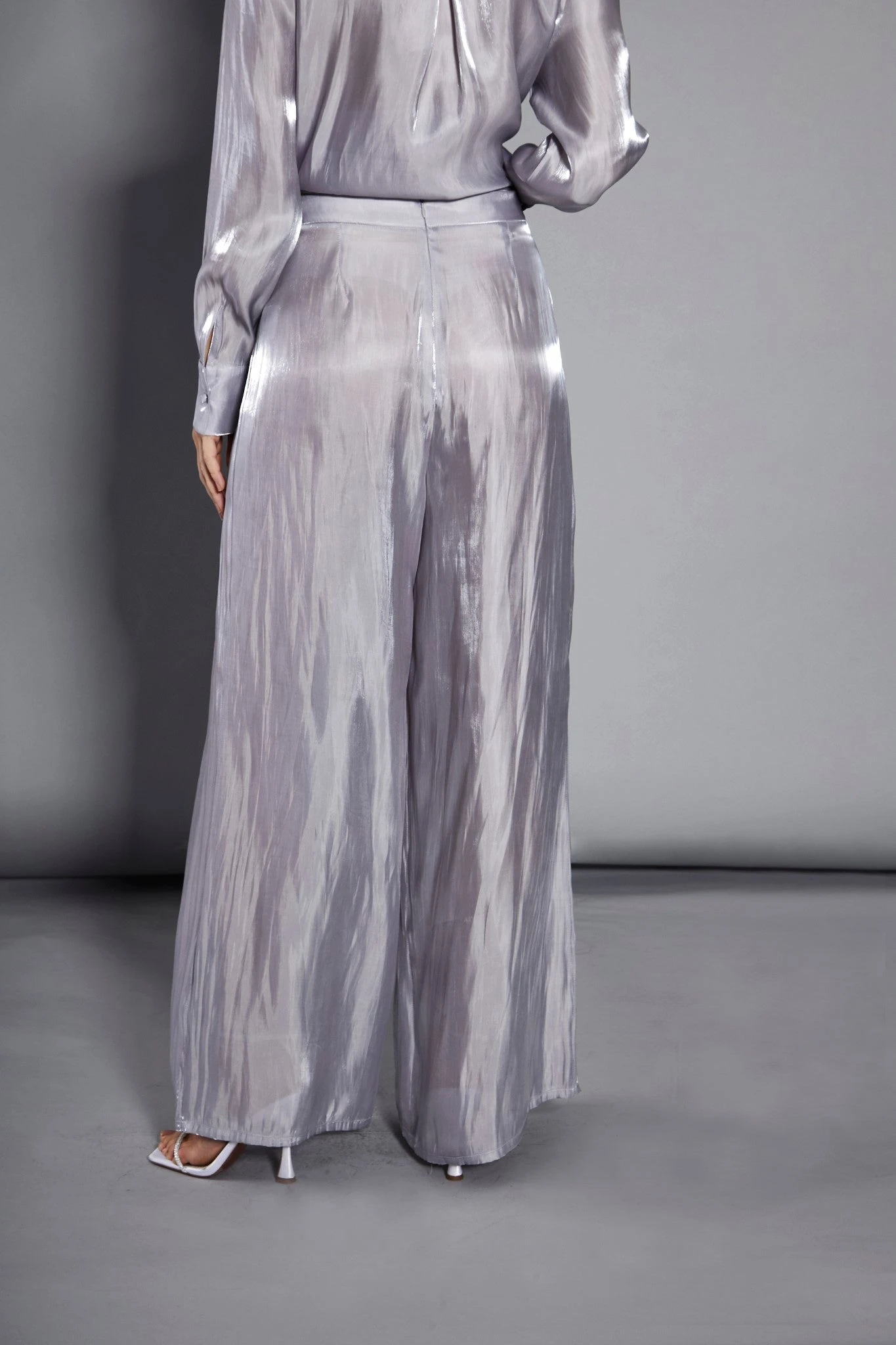 Glamorous Studio Grey Metallic Wide Leg High Waisted Trousers 4 Glamorous Studio Grey Metallic Wide Leg High Waisted Trousers - Image 2