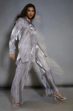 Glamorous Studio Grey Metallic Wide Leg High Waisted Trousers 9 Glamorous Studio Grey Metallic Wide Leg High Waisted Trousers -Glamorous Shop GS0027 BL41 04