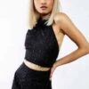 Glamorous Studio Black Textured Halterneck Crop Top 2 Glamorous Studio Black Textured Halterneck Crop Top -Glamorous Shop GS0454 DC52 01
