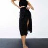 Glamorous Studio Black Textured Chiffon Midi Skirt With Side Split -Glamorous Shop GS0455 DC52 01