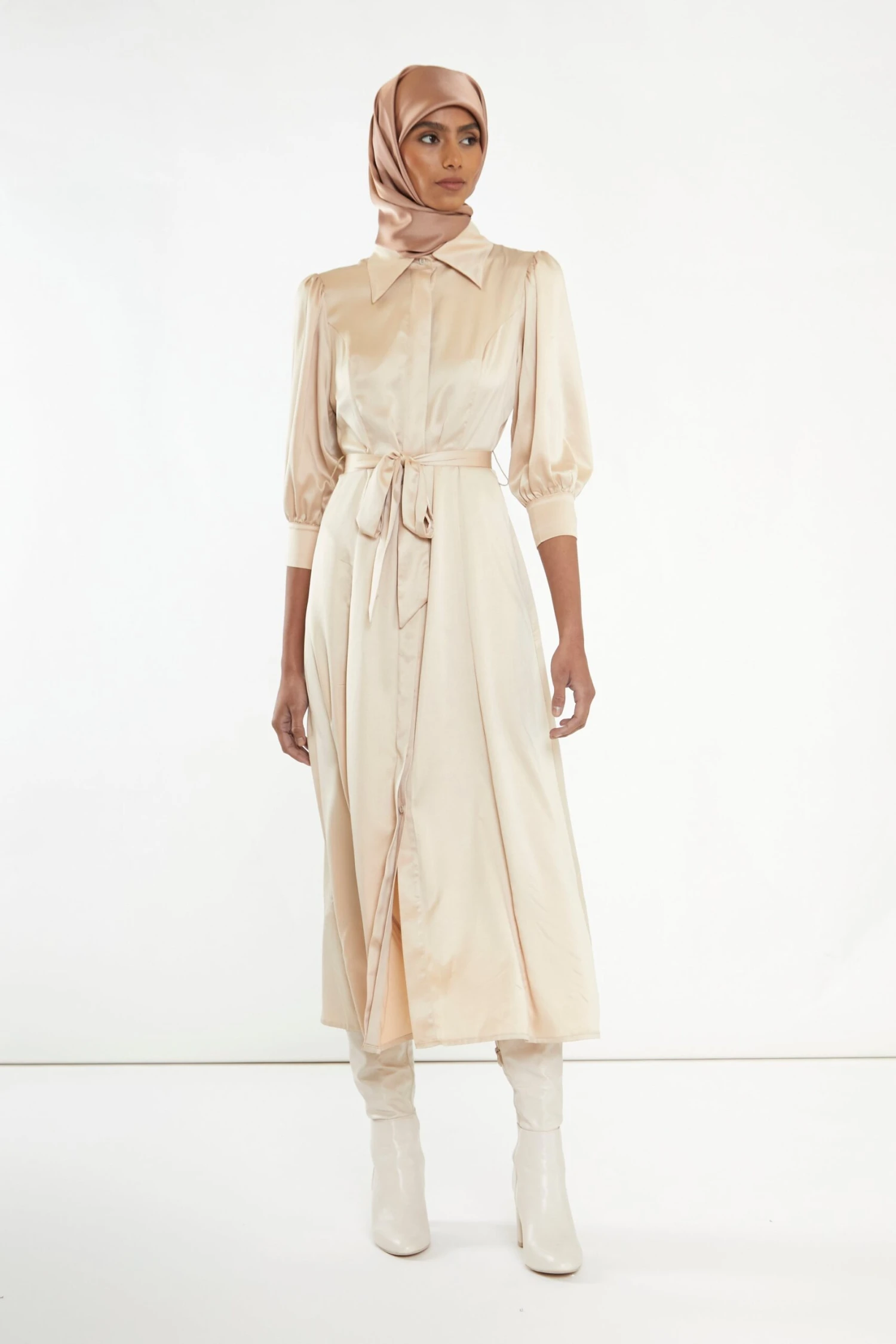 Glamorous Sand Satin Midaxi Shirt Dress 3 Glamorous Sand Satin Midaxi Shirt Dress