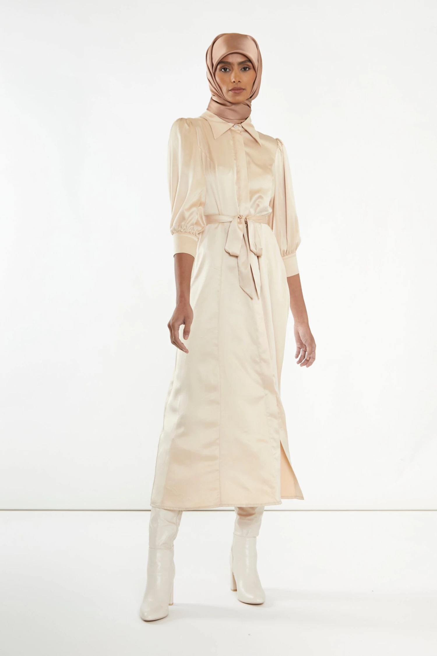 Glamorous Sand Satin Midaxi Shirt Dress 4 Glamorous Sand Satin Midaxi Shirt Dress - Image 2