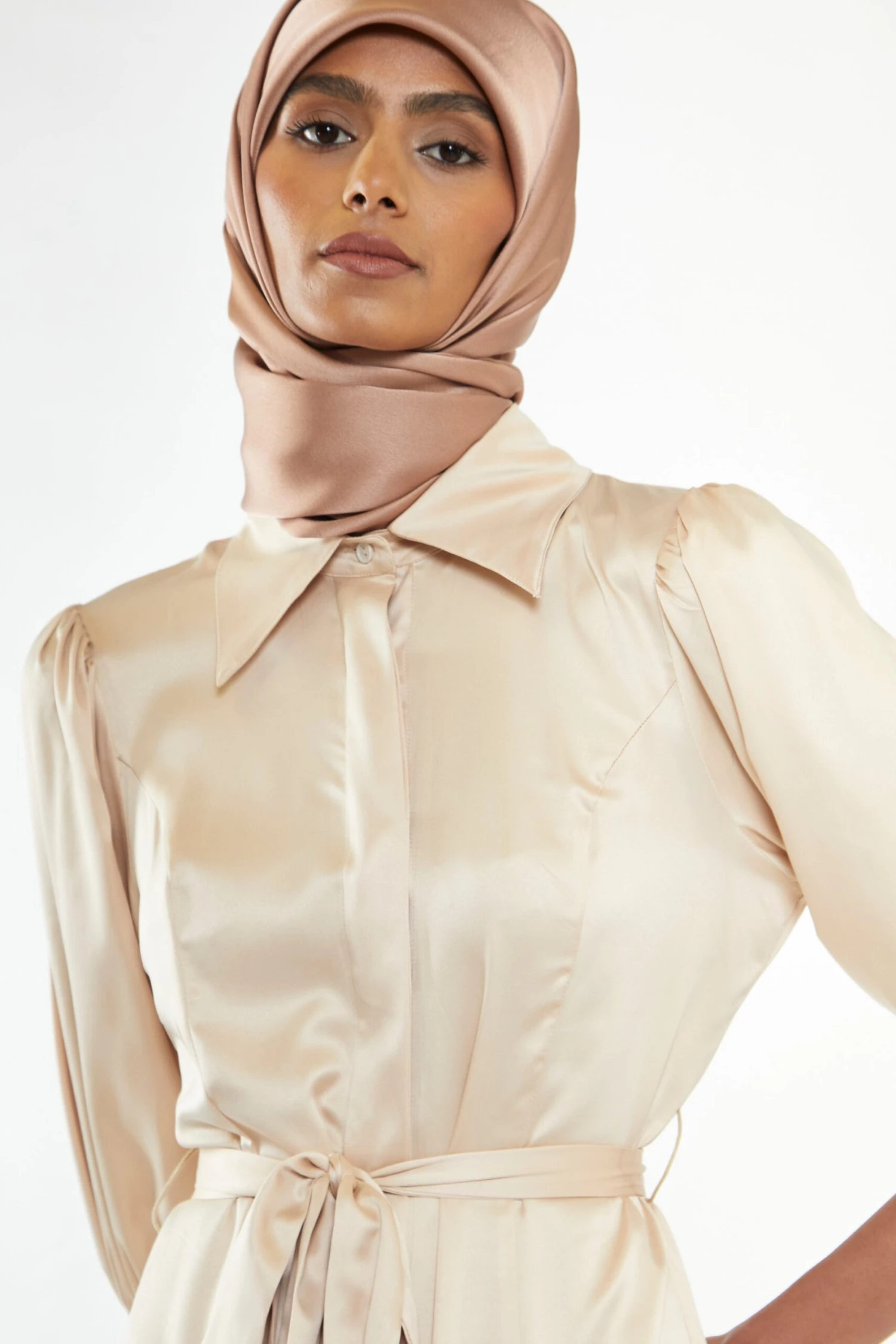 Glamorous Sand Satin Midaxi Shirt Dress 6 Glamorous Sand Satin Midaxi Shirt Dress - Image 4