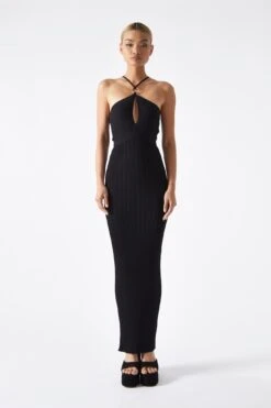 Glamorous Black Cut-Out Knit Midaxi-Dress
