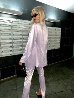 Glamorous Soft-Lilac Satin Double-Breasted Tailored Blazer 8 Glamorous Soft-Lilac Satin Double-Breasted Tailored Blazer -Glamorous Shop GS0528 DC01 02