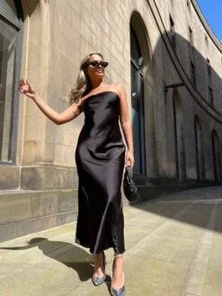 Glamorous Black-Satin Bias-Cut Strapless Midaxi-Dress -Glamorous Shop GS0565 E75 01