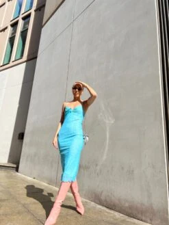 Glamorous Blue Flower Mesh Midi Dress -Glamorous Shop HC0044 DJ90 04