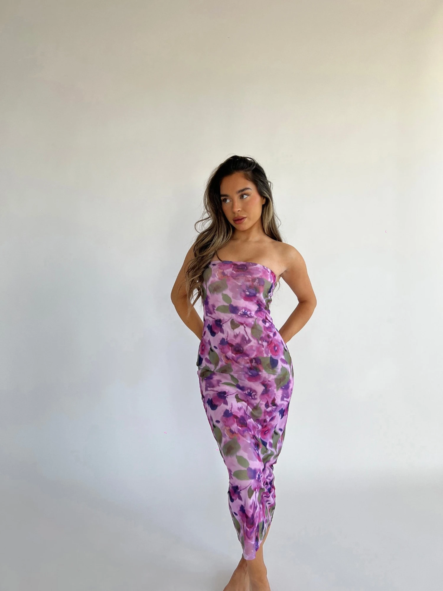 Glamorous Blurred-Purple Floral Bandeau Midaxi-Dress 3 Glamorous Blurred-Purple Floral Bandeau Midaxi-Dress