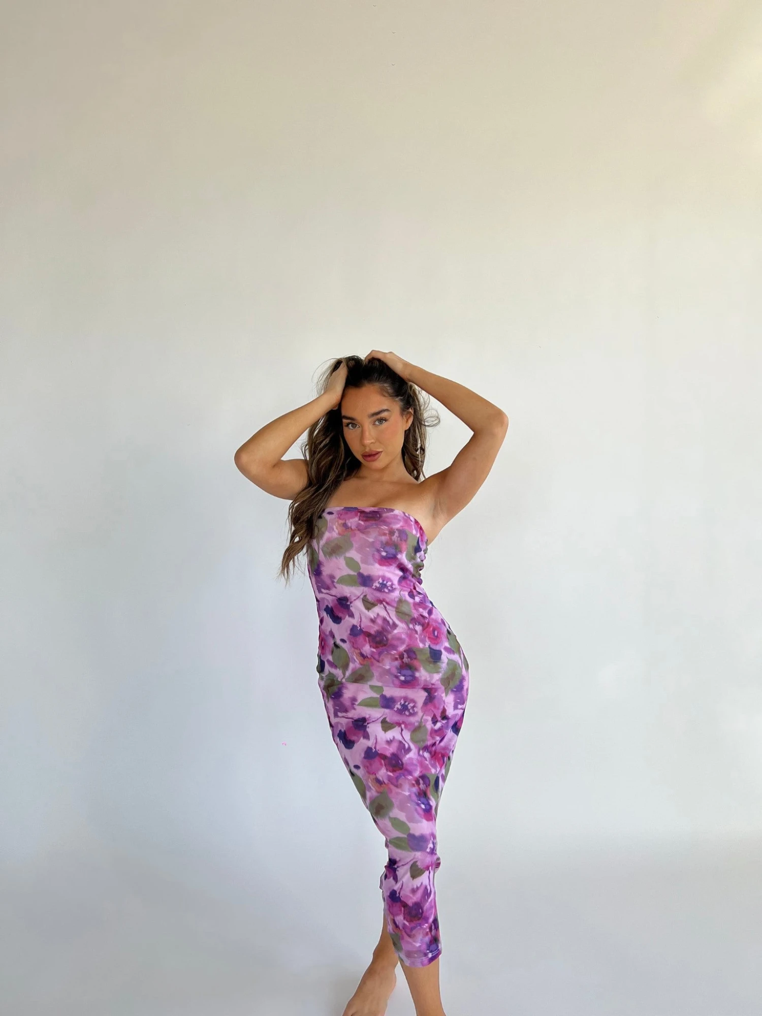 Glamorous Blurred-Purple Floral Bandeau Midaxi-Dress 6 Glamorous Blurred-Purple Floral Bandeau Midaxi-Dress - Image 4