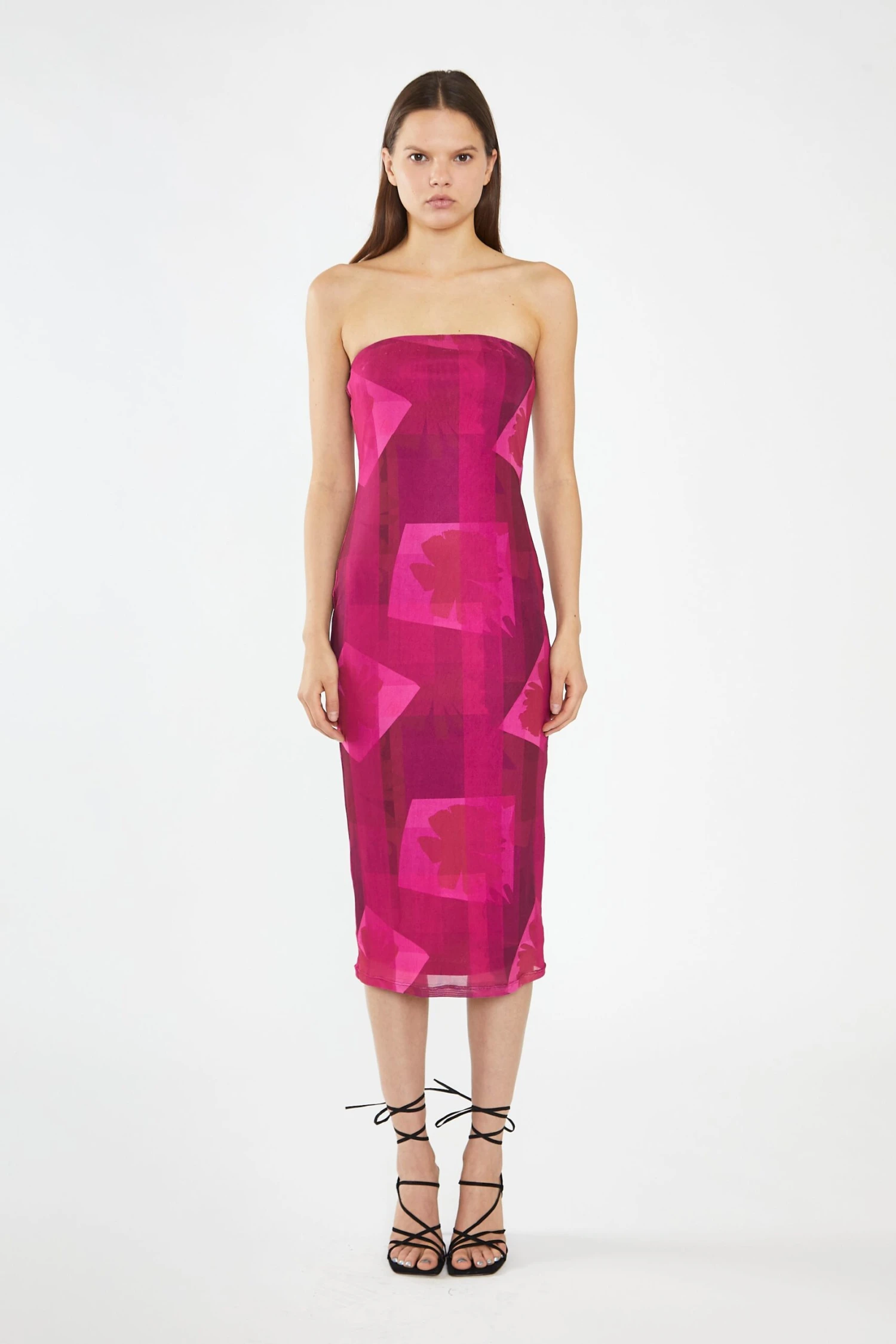 Glamorous Pink-Block Mesh Bandeau Bodycon Midaxi-Dress 5 Glamorous Pink-Block Mesh Bandeau Bodycon Midaxi-Dress - Image 3