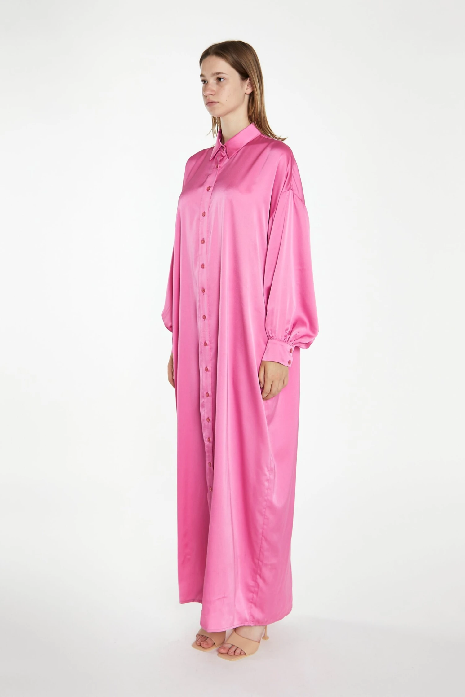 Glamorous Pink Satin Oversized Maxi Shirt Dress 6 Glamorous Pink Satin Oversized Maxi Shirt Dress - Image 4