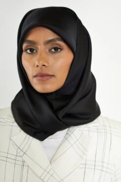 Glamorous Black Satin Headscarf