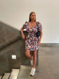Glamorous Curve Floral Puff-Sleeve Mini Dress