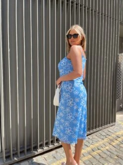 Glamorous Blue Scribble-Daisy Mesh Strappy Gathered-Bust Midi-Dress -Glamorous Shop IMG 6770