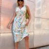Glamorous Retro Spring-Floral V-Neck Bias-Cut Maxi-Dress