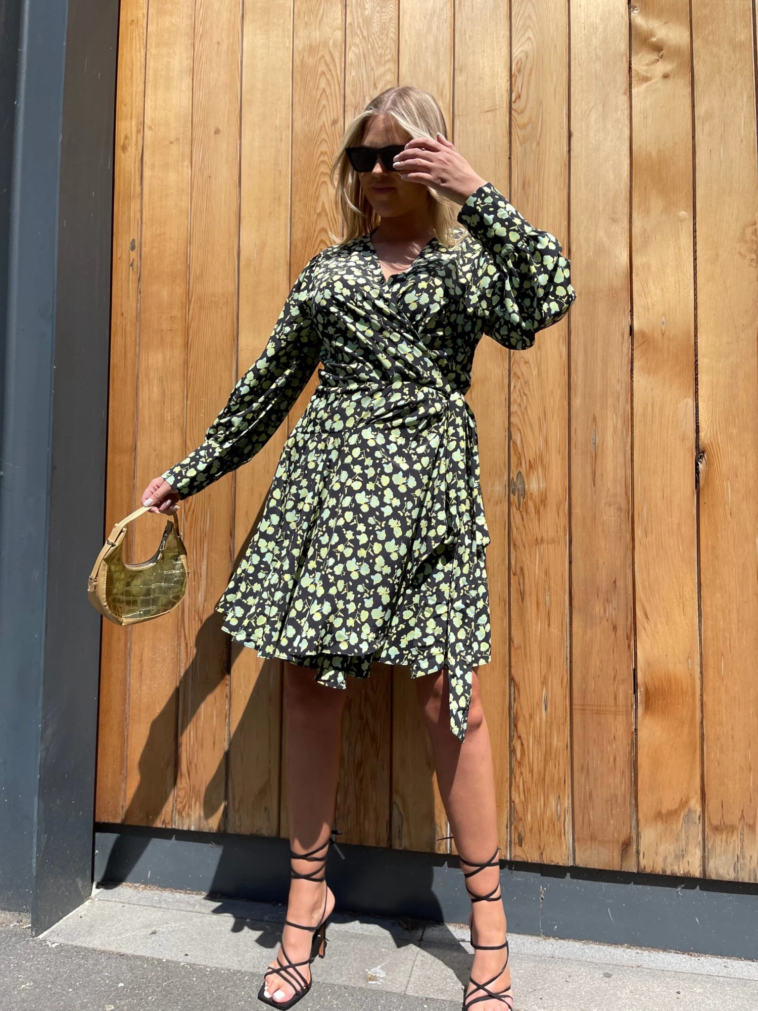 Glamorous Green Rose Long Sleeve Wrap Mini-dress 3 Glamorous Green Rose Long Sleeve Wrap Mini-dress