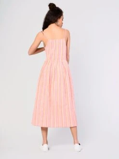 Glamorous Pink Peach Stripe Button Front Midi Dress -Glamorous Shop IN1353 bw90 03