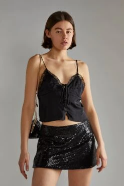 Glamorous Black-Sequin Peplum Mini-Skirt