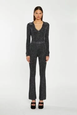 Glamorous Black-Silver Rib Collared V-Neck -Bodysuit -Glamorous Shop KA7107 DM53 01