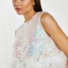 Glamorous Iridescent-Sequin White Feather Trim Crop-Top -Glamorous Shop KA7114 DM70 04