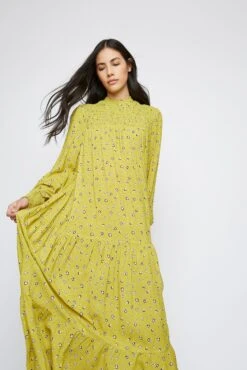 Glamorous Chartreuse Ditsy High Neck Shift Midi Dress -Glamorous Shop KK0140 CO32 02