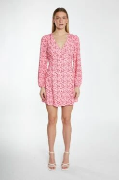 Glamorous Raspberry Ditsy Button Front Long Sleeve Mini-Dress -Glamorous Shop TM0157A AY78 03