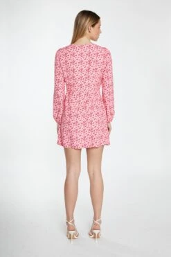 Glamorous Raspberry Ditsy Button Front Long Sleeve Mini-Dress -Glamorous Shop TM0157A AY78 04