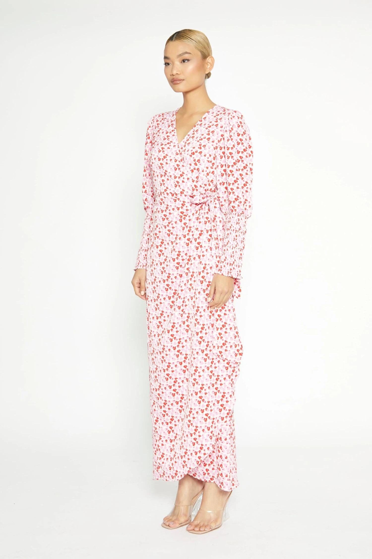 Glamorous White-Red-Pink-Floral Wrap Maxi Dress 5 Glamorous White-Red-Pink-Floral Wrap Maxi Dress - Image 3
