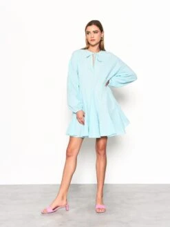 Glamorous Turquoise Gingham Long Sleeve Mini Dress -Glamorous Shop TM0187A 3