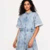 Glamorous Blue Acid-Wash Denim Button Front Mini-Dress