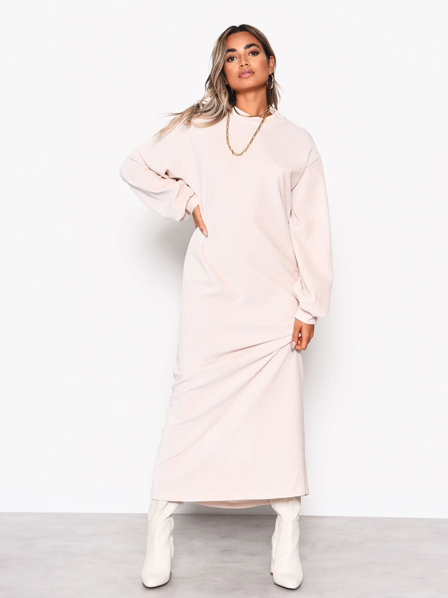 Glamorous Cream Soft Ribbed Long Sleeve Midi Dress 3 Glamorous Cream Soft Ribbed Long Sleeve Midi Dress
