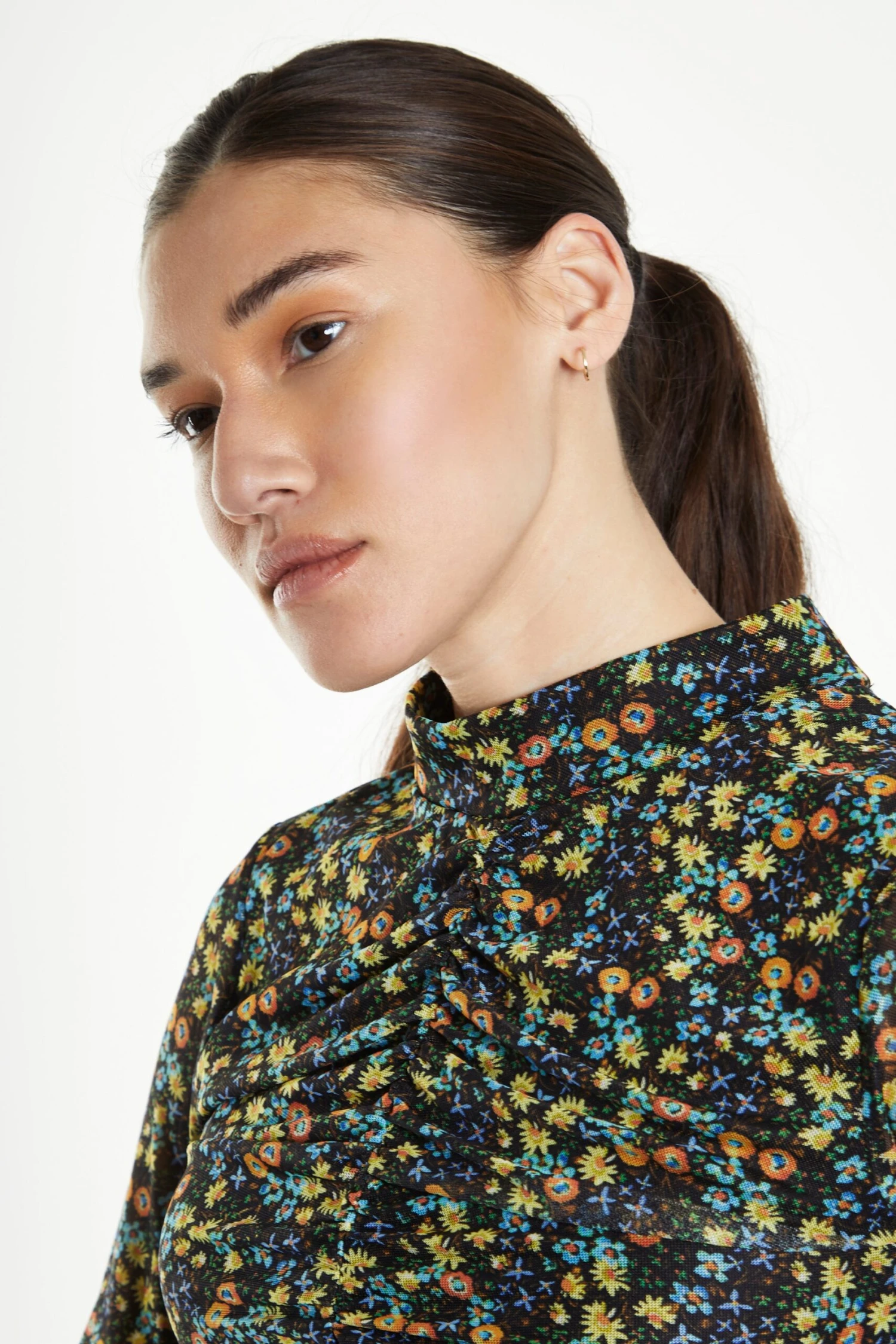 Glamorous Black Multi Floral Mesh Long Sleeved Ruched Mini Dress 5 Glamorous Black Multi Floral Mesh Long Sleeved Ruched Mini Dress - Image 3