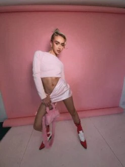 Glamorous Soft Pink Zebra Jacquard Bias Cut Mini Skirt -Glamorous Shop TM0672 DG04 01