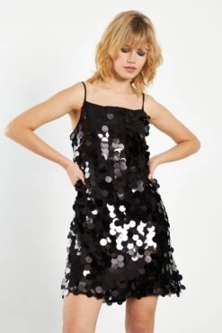 Glamorous Black Statement Sequin Strappy A-Line Mini Dress -Glamorous Shop TM0673 CZ74 01