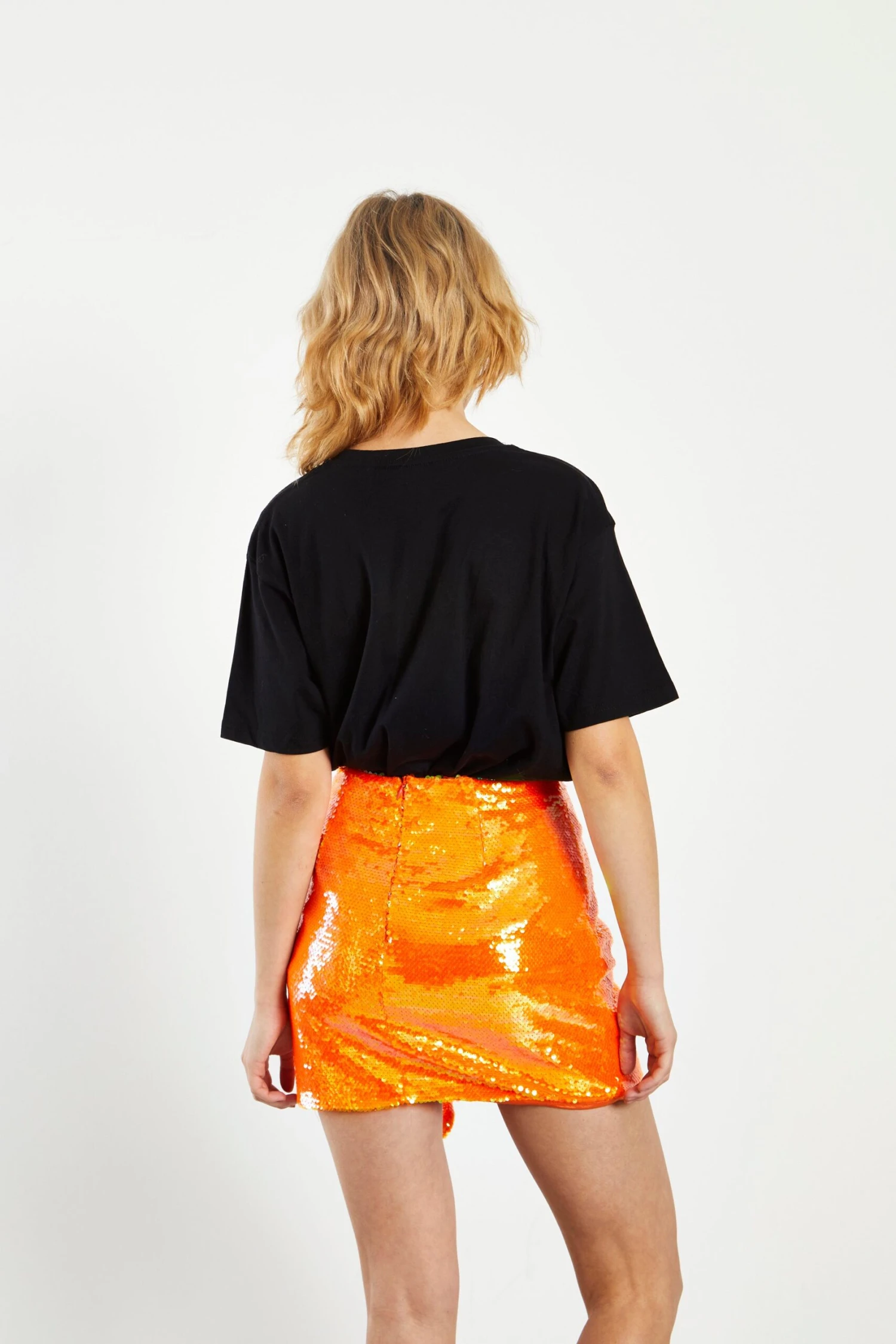 Glamorous Orange Sequin Mini Skirt With Asymmetric Drape Detail 4 Glamorous Orange Sequin Mini Skirt With Asymmetric Drape Detail - Image 2
