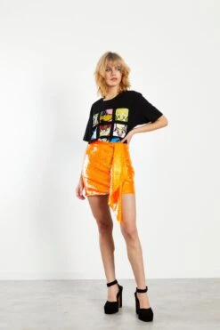 Glamorous Orange Sequin Mini Skirt With Asymmetric Drape Detail 8 Glamorous Orange Sequin Mini Skirt With Asymmetric Drape Detail -Glamorous Shop TM0675 AE25 03