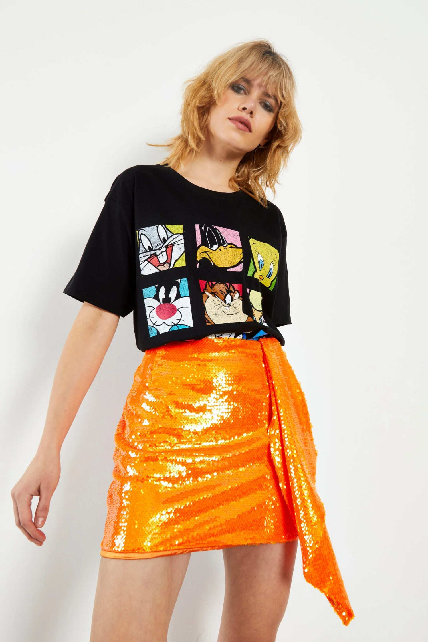 Glamorous Orange Sequin Mini Skirt With Asymmetric Drape Detail 6 Glamorous Orange Sequin Mini Skirt With Asymmetric Drape Detail - Image 4