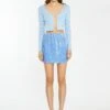 Glamorous Powder-Blue Velvet-Sequin Bodycon Mini-Skirt
