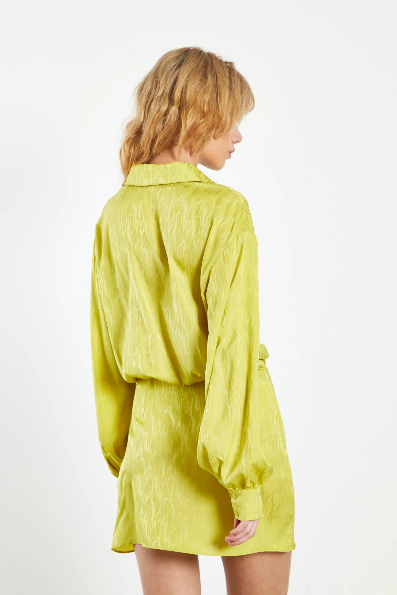 Glamorous Lime Satin Jacquard Tailored Mini Shirt Dress 4 Glamorous Lime Satin Jacquard Tailored Mini Shirt Dress - Image 2