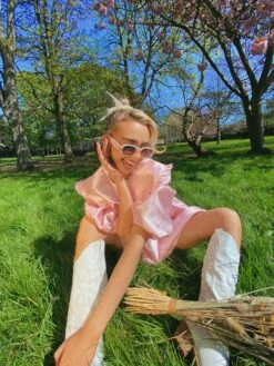 Glamorous Soft Pink Satin Statement Collar Mini Dress With Voluminous Sleeves -Glamorous Shop TM0864 DG40 02