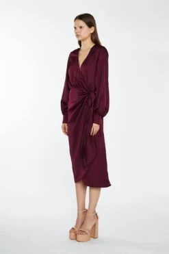 Glamorous Deep Burgundy Satin Long-Sleeve Wrap Midi-Dress 9 Glamorous Deep Burgundy Satin Long-Sleeve Wrap Midi-Dress -Glamorous Shop TM0914 DL47 03