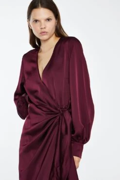 Glamorous Deep Burgundy Satin Long-Sleeve Wrap Midi-Dress 8 Glamorous Deep Burgundy Satin Long-Sleeve Wrap Midi-Dress -Glamorous Shop TM0914 DL47 04