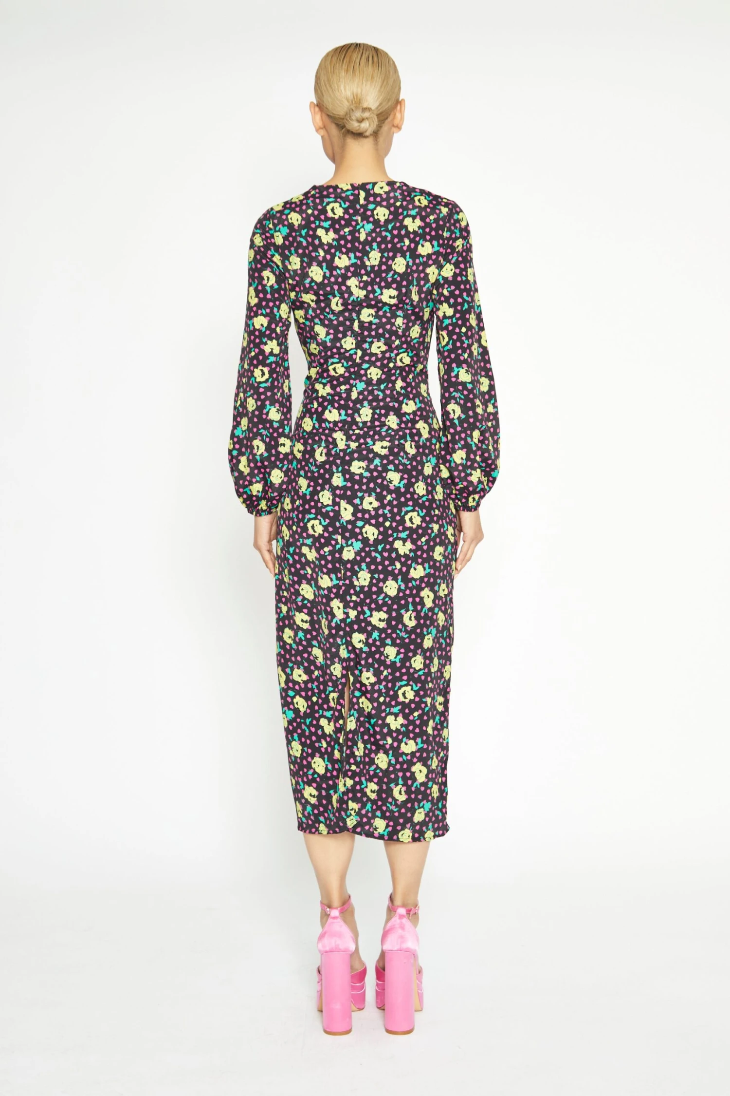 Glamorous Black Multi Rose Long Sleeve Midi Dress 4 Glamorous Black Multi Rose Long Sleeve Midi Dress - Image 2