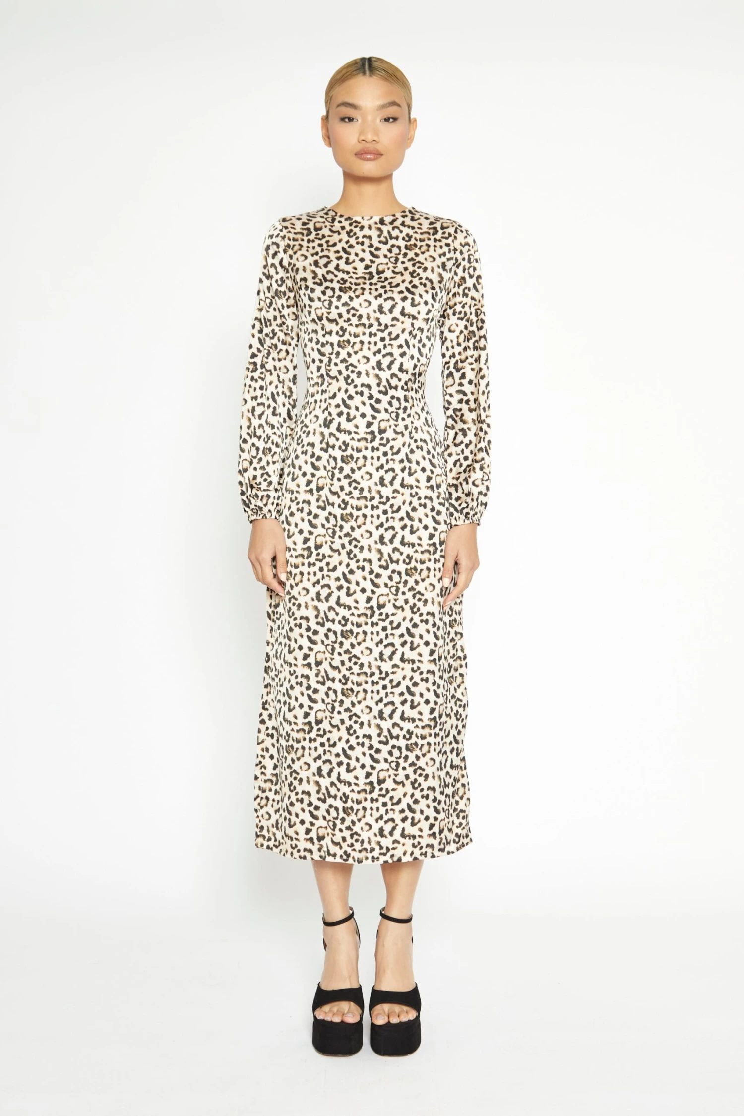 Glamorous Natural White Leopard Print Long Sleeve Midi Dress 3 Glamorous Natural White Leopard Print Long Sleeve Midi Dress