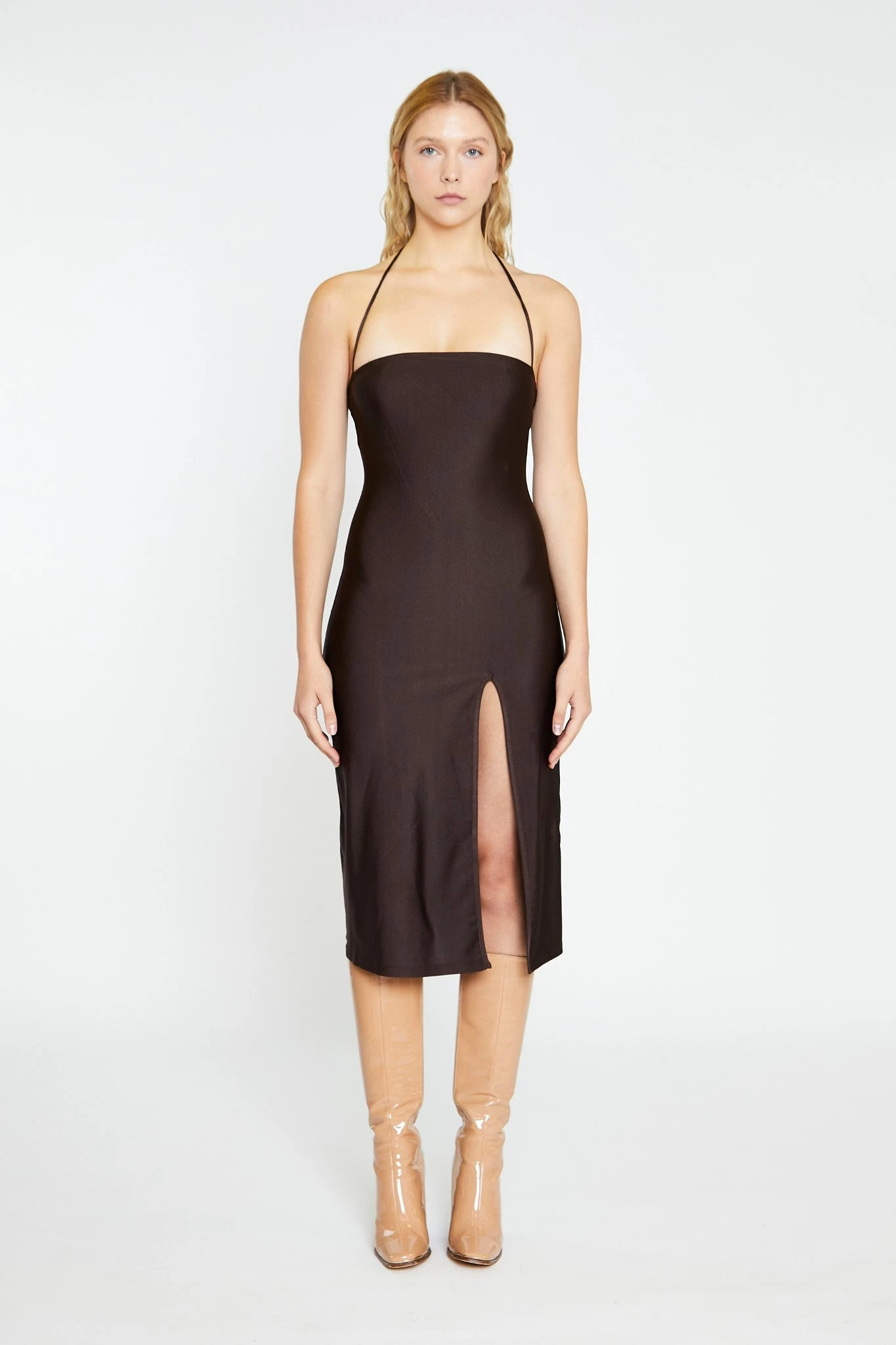 Glamorous Dark Brown Square Halterneck Midi-Dress 3 Glamorous Dark Brown Square Halterneck Midi-Dress