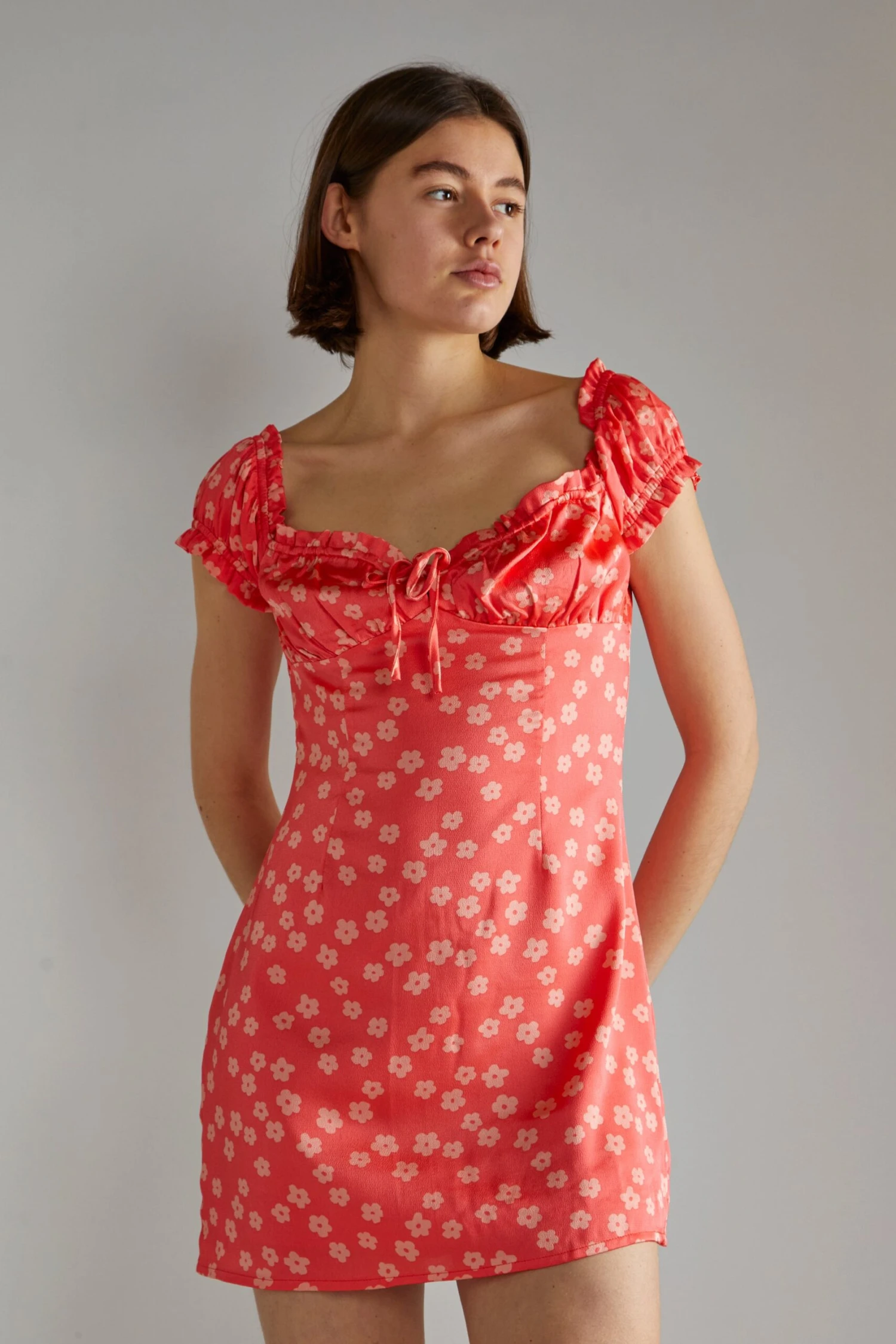 Glamorous Coral-Pink Daisy Milkmaid Mini-Dress 3 Glamorous Coral-Pink Daisy Milkmaid Mini-Dress