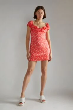 Glamorous Coral-Pink Daisy Milkmaid Mini-Dress 8 Glamorous Coral-Pink Daisy Milkmaid Mini-Dress -Glamorous Shop UR0136 2