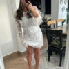 Glamorous Clear-White Large-Sequin Feather Cuff Mini-Dress