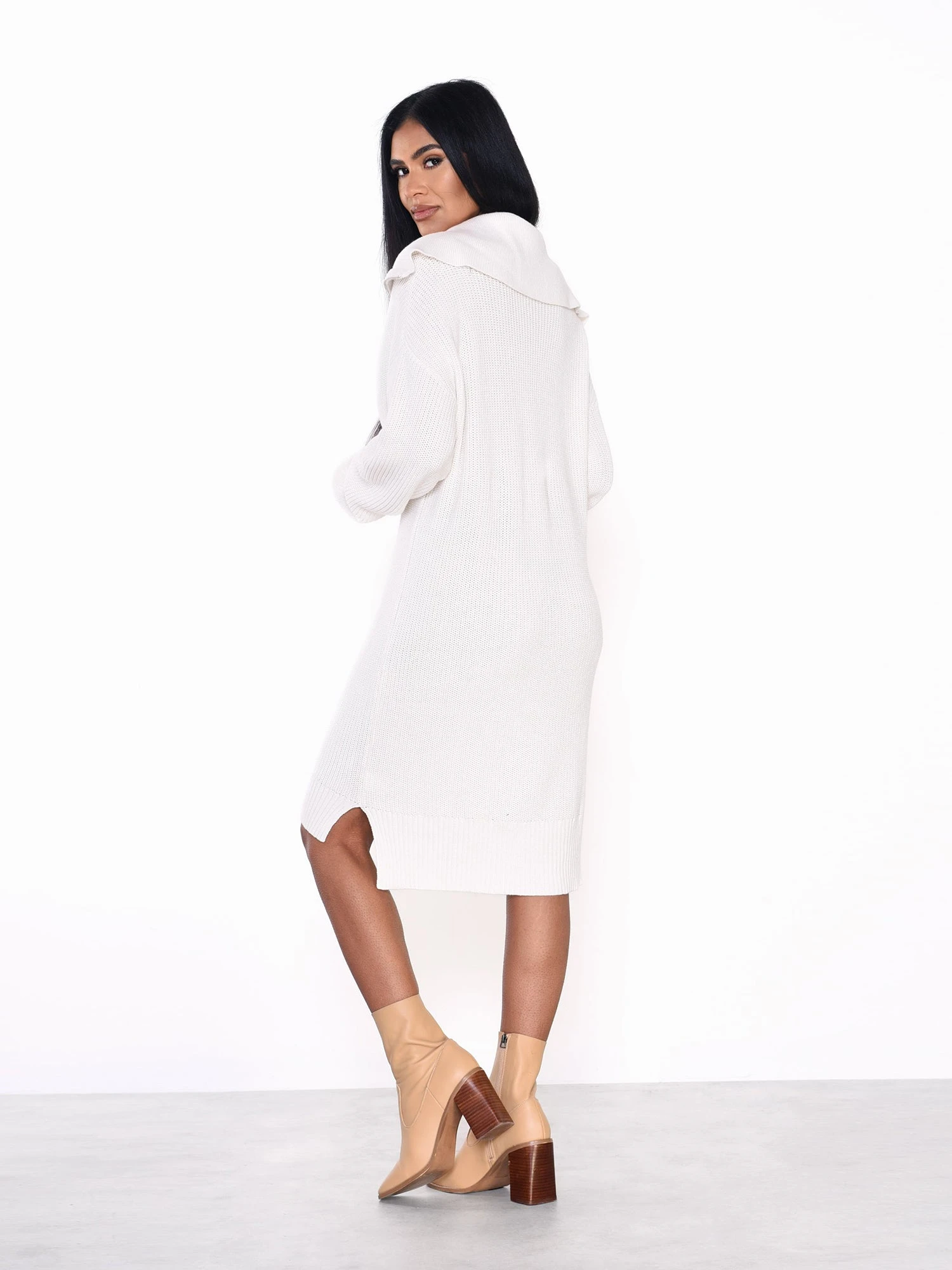 Glamorous Off White Quarter Zip Knit Midi Dress 4 Glamorous Off White Quarter Zip Knit Midi Dress - Image 2